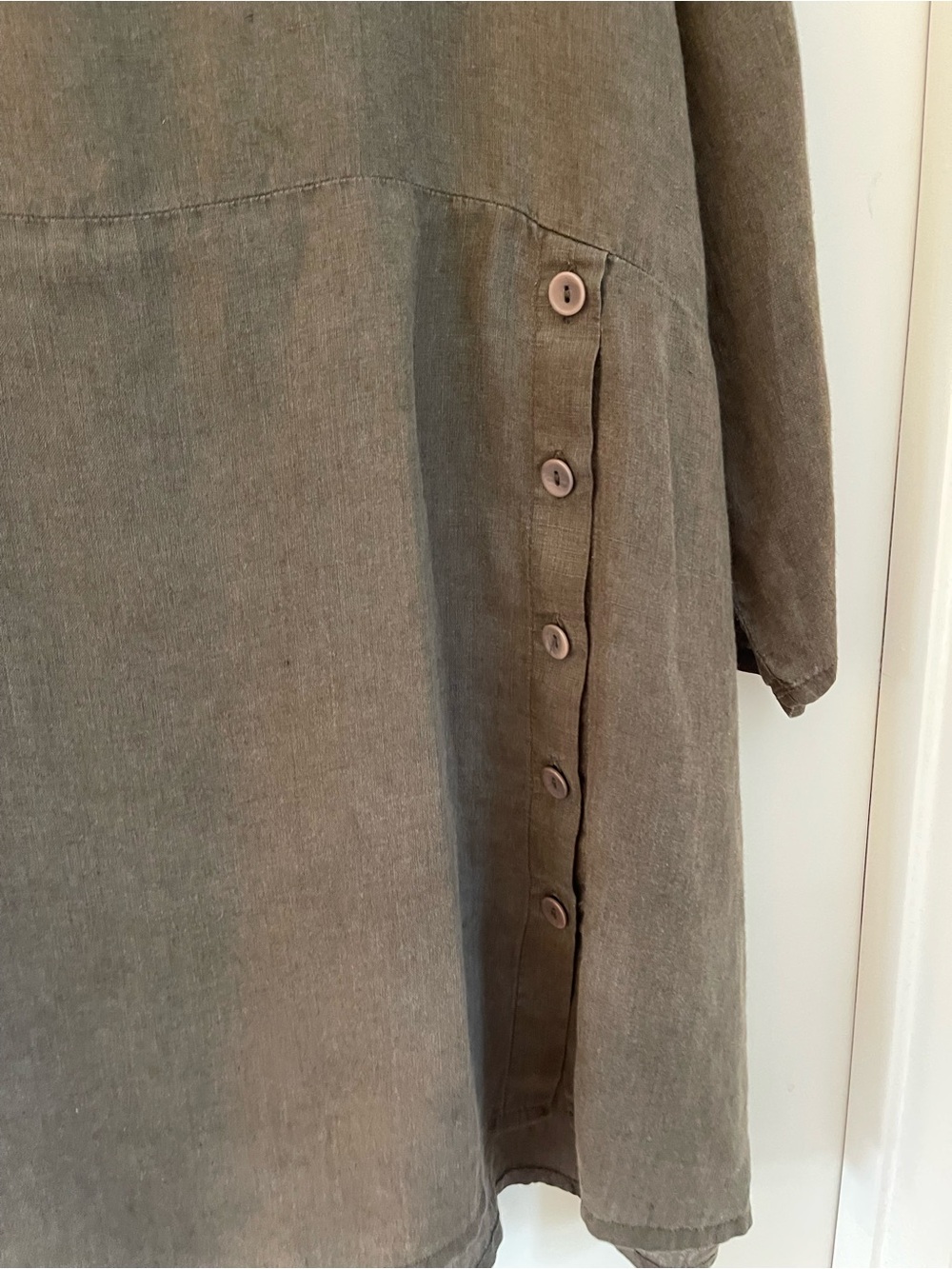 Flax linen coffee colored tunic Button-Side size L - Picture 3 of 7
